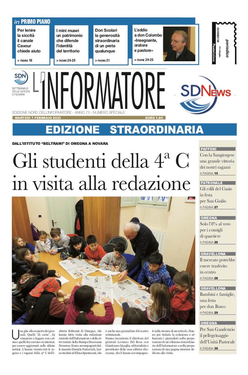 La prima pagina preparata dagli studenti della 4ª C dell'Istituto Beltrami durante la loro visita alla redazione