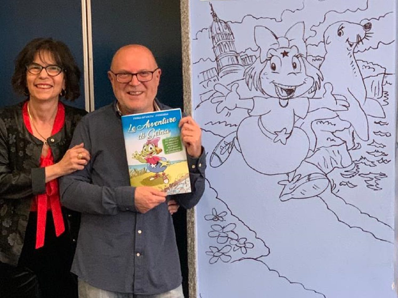 Alla Rigutini inaugurato murales della Gentilezza. Qui Bruno Testa e Silvia Ruspa